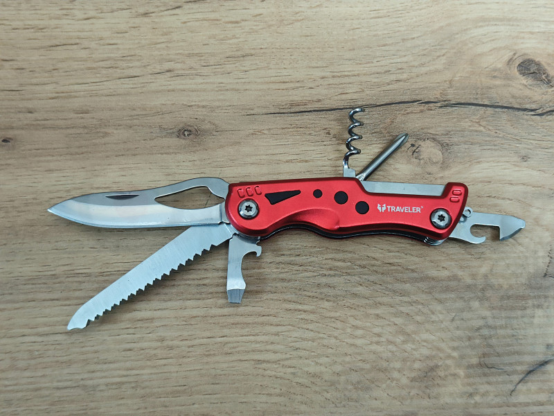 Туристичний ніж-мультитул Traveler MS-001 red з чохлом Туристичний ніж-мультитул Traveler MS-001 red з чохлом