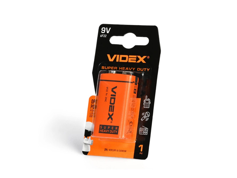 Батарейка Крона 6F22 Videx (9 В) Батарейка Крона 6F22 Videx (9 В)